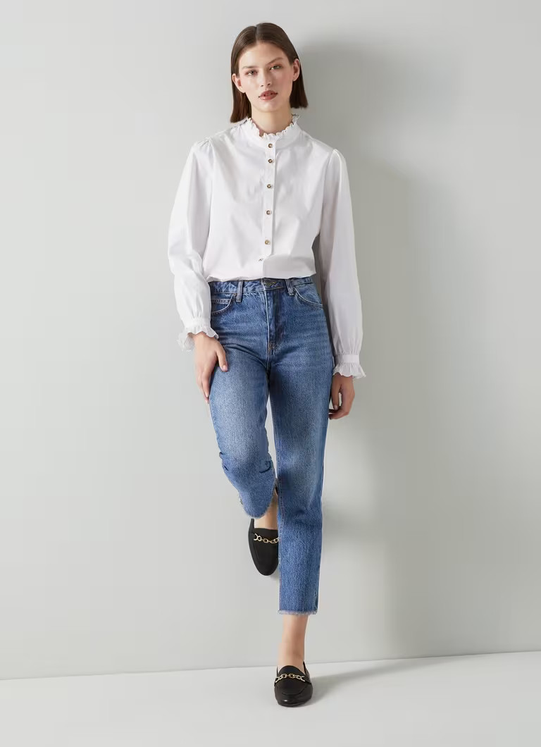 Verity Mid-Indigo Organic Cotton-Blend Cropped Denim Jeans | L.K. Bennett (UK)