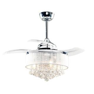 matrix decor 36 in. Indoor Chrome Retractable Crystal Chandelier Ceiling Fan with Light and Remot... | The Home Depot
