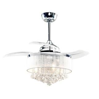 matrix decor 36 in. Indoor Chrome Retractable Crystal Chandelier Ceiling Fan with Light and Remot... | The Home Depot