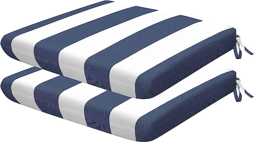 Honeycomb Indoor/Outdoor Cabana Stripe Blue & White Universal Seat Cushion: Recycled Fiberfill, W... | Amazon (US)