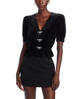 Velvet Crystal Bow Peplum Top - Exclusive | Bloomingdale's (US)