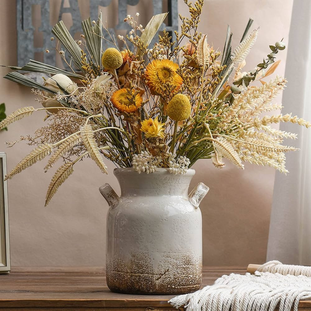 Quoowiit Ceramic Rustic Farmhouse Vase, Distressed Decorative Flower Vase for Home Decor, Ideal S... | Amazon (US)