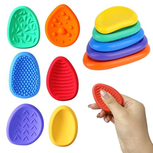 Aokeleilei Fidget Toys Sensory Stone for Kids 6 Pack Textured Soft Worry Stone for Autism Kids Calming Fidget Stress Toys for Classroom Chew Toys for Toddler Christmas Stocking Stuffer | Amazon (US)