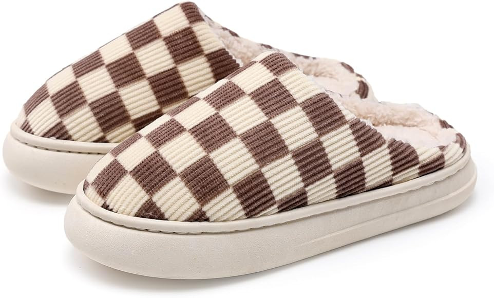 Memory Foam Plaid Slippers for Women Men Cozy House Slippers Plush Bedroom Shoes With Faux Fur Li... | Amazon (CA)