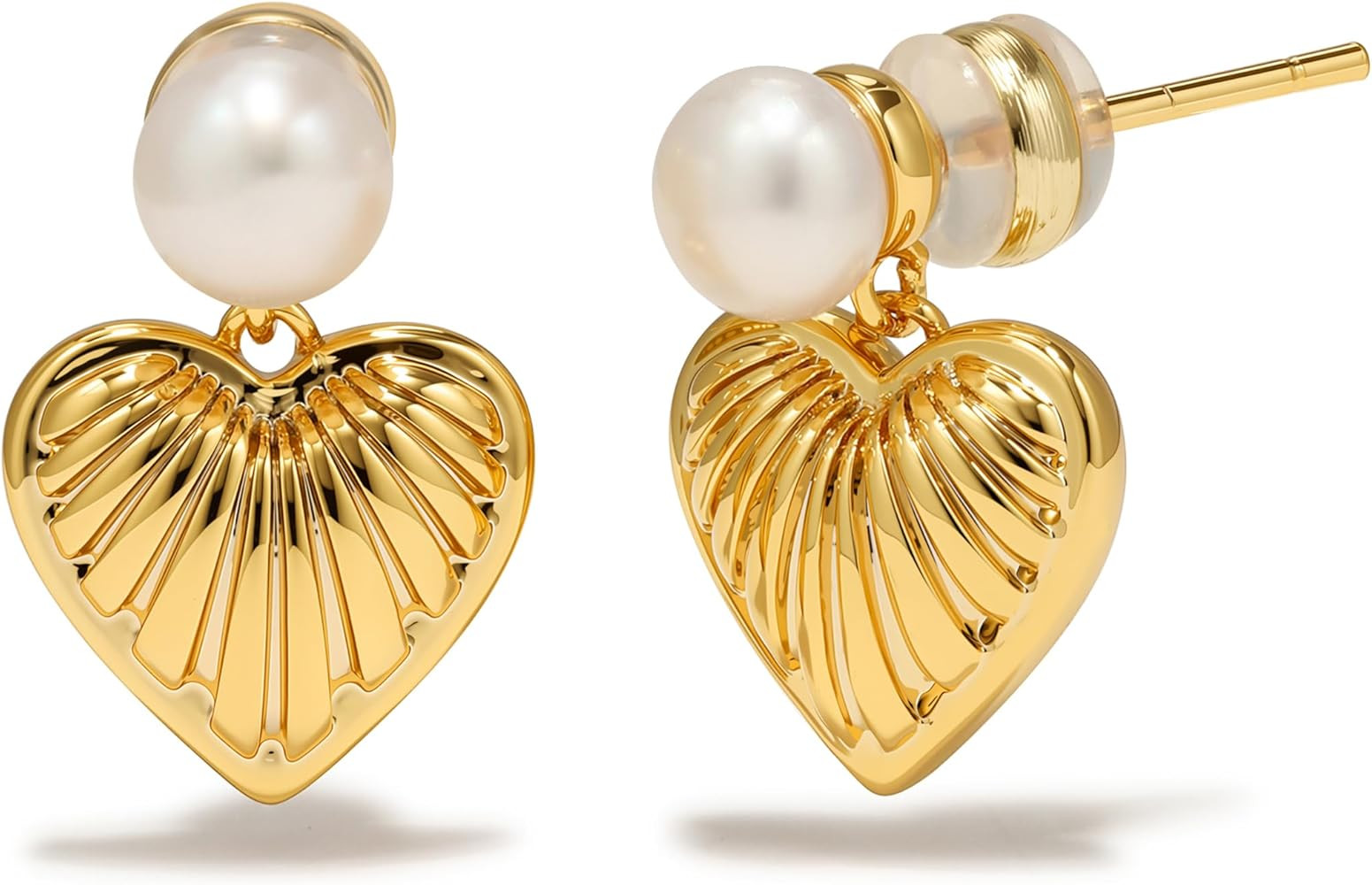 Heart Earrings for Women, 18K Gold Plated Heart Drop Sterling Silver Posts Vintage Fashion Tiny G... | Amazon (US)