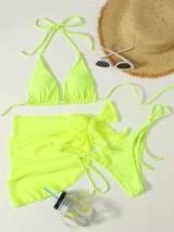 3pack Neon Lime Triangle Bikini Swimsuit With Beach Skirt | SHEIN