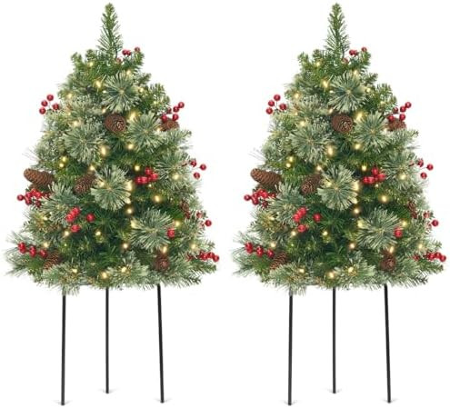 2 Pack Small Christmas Tree Urn Filler, 30 Inch Pre-lit Artificial Xmas Tree with 50 LED Lights, ... | Amazon (US)