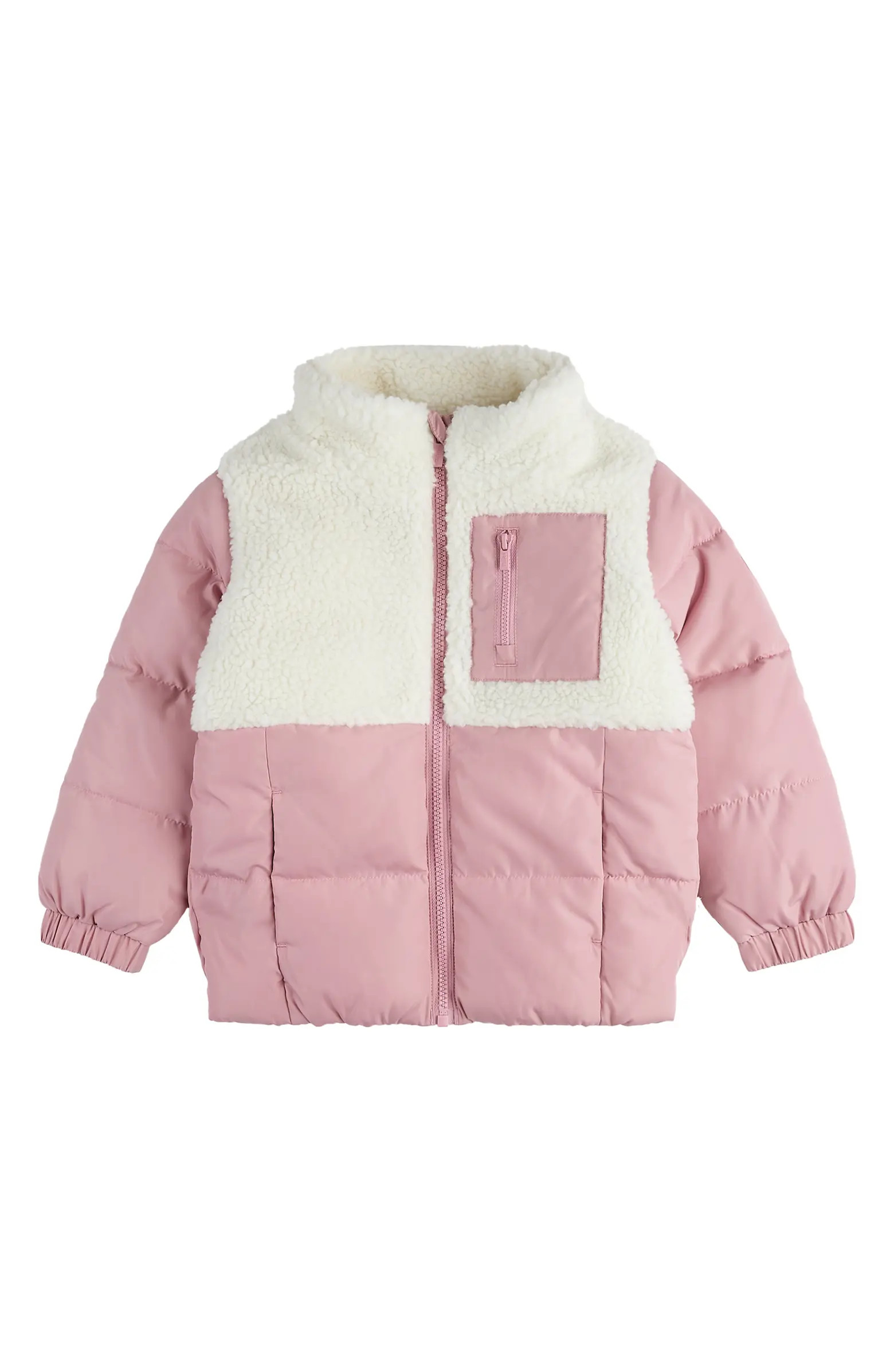 Kids' Colorblock Faux Fur & Quilted Puffer Jacket | Nordstrom