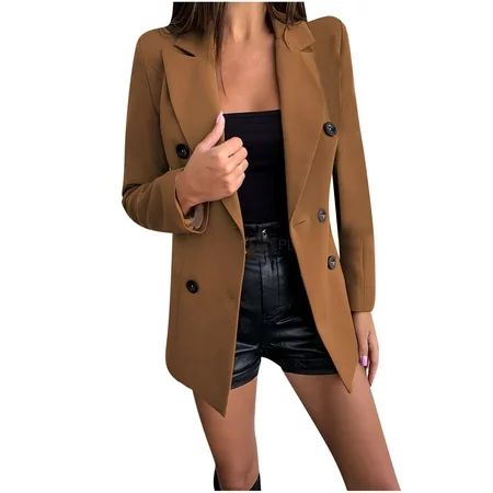 Womens Blazer for Work Casual Lightweight Suit Jackets Button Long Sleeve Lapel Outerwear Solid Open Front Cardigan | Walmart (US)