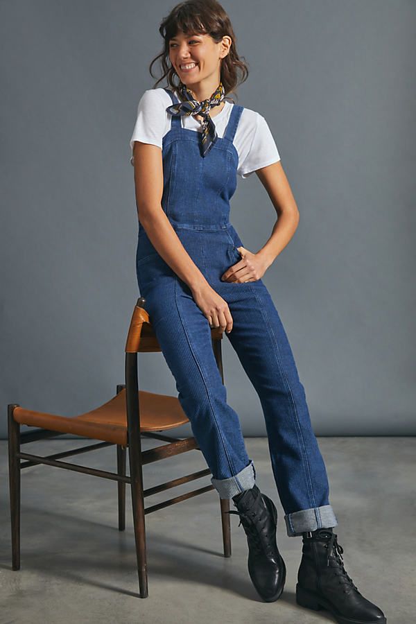 AG The Calli Slim Ribbed Overalls By AG Jeans in Blue Size L | Anthropologie (US)