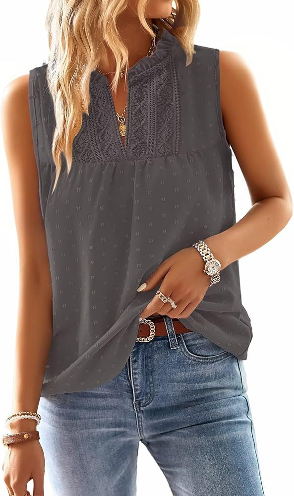 Falechay Womens Summer Tops V Neck Blouses for Women Boho Clothing Dressy Casual Flowy Lace Sleev... | Amazon (US)