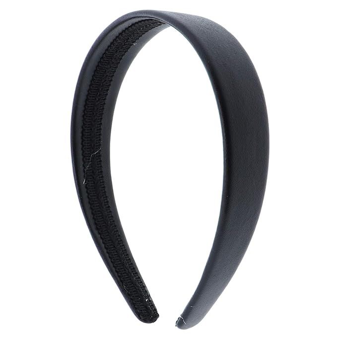 Black 1 Inch Wide Leather Like Headband Solid Hair band for Women and Girls | Amazon (US)