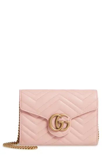 Women's Gucci Gg Marmont Matelasse Leather Wallet On A Chain - Pink | Nordstrom