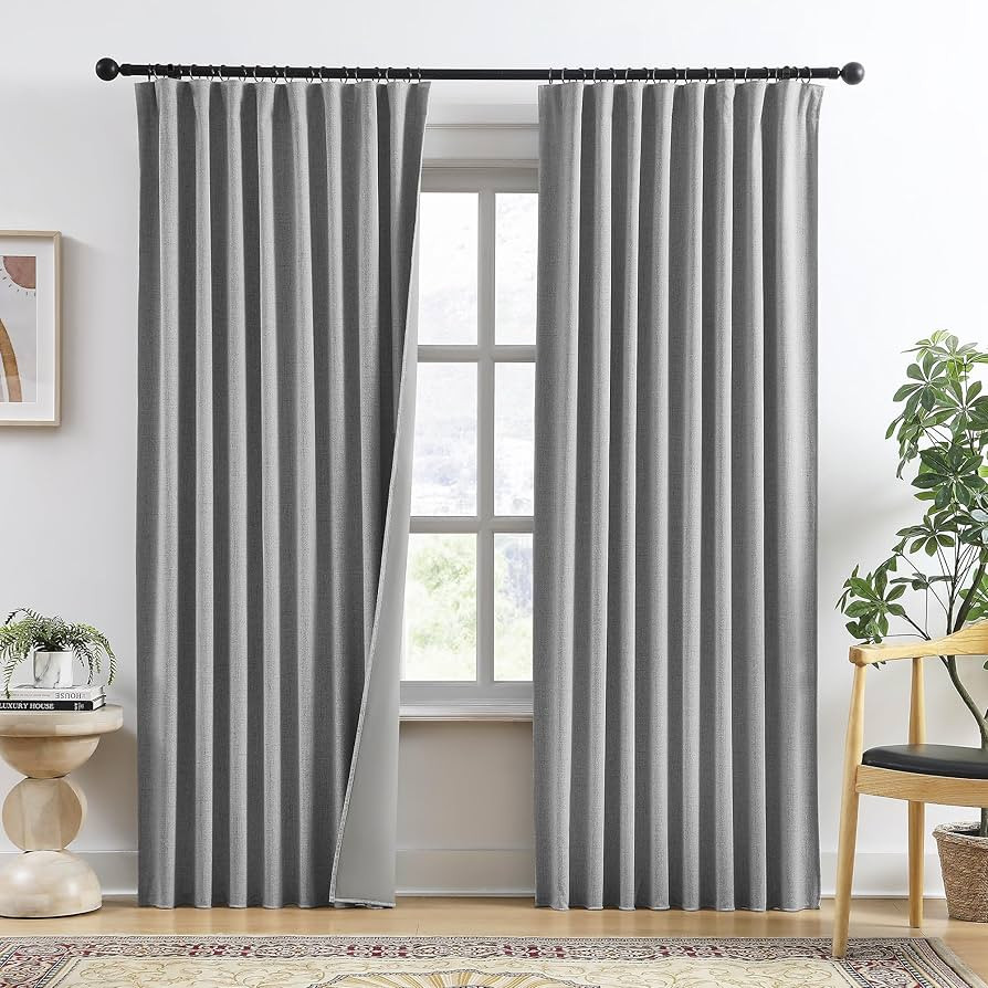 RAIN CITY Grey Linen Blackout Curtains 92 Inches Long,100% Light Blocking Textured Curtains for B... | Amazon (US)