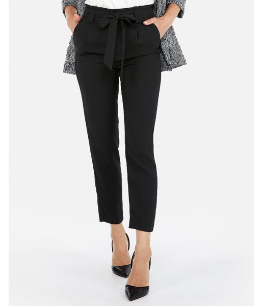 Express High Waisted Paperbag Straight Leg Ankle Pant Black Women's 18 Petite | Express