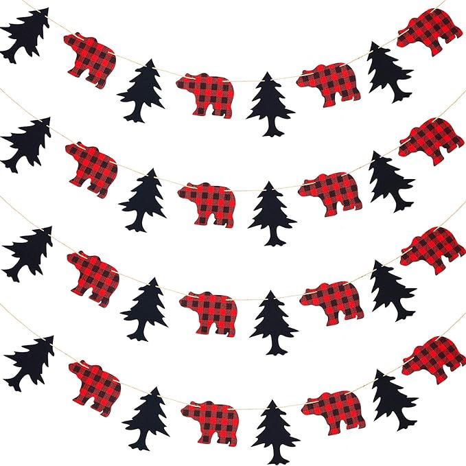 4 Pieces Lumberjack Party Theme Banner Decoration Supplies Buffalo Garland Woodland Animal Campin... | Amazon (US)