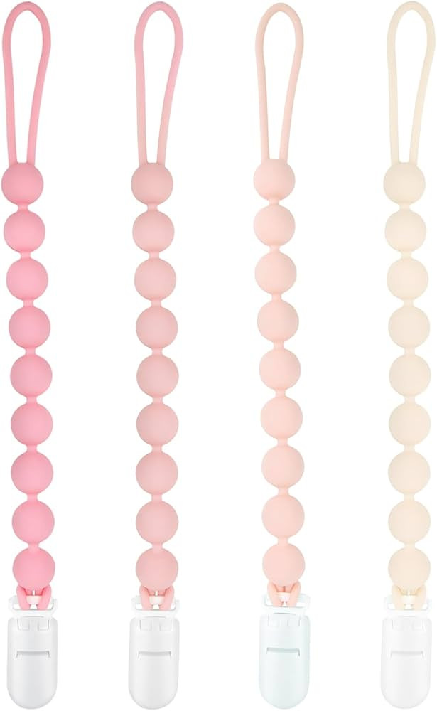 MINMUNJIU Baby Girl Newborn Essentials, 4 Pack Silicone Pacifier Clips for Girls, One Piece Flexi... | Amazon (US)