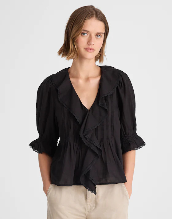 Pintucked Ruffled Puff-Sleeve Top | Madewell | Madewell