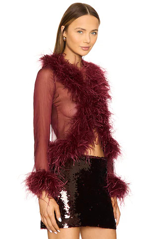 Gigi Feather Blouse in Cherry | Revolve Clothing (Global)