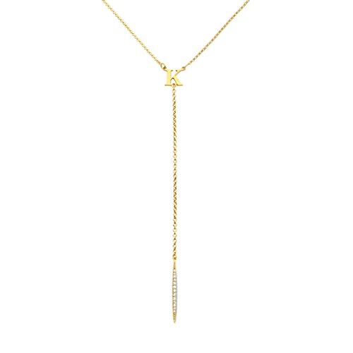 Handmade Sterling Silver Lariat Necklace, 18K Gold Plated Long Drop CZ Pendant Y Necklace for Wom... | Amazon (US)