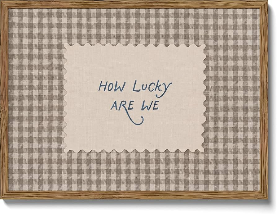 How Lucky Are We Wall Art Framed Canvas, Vintage Gingham Quote Print, Trendy Preppy Aesthetic Str... | Amazon (CA)