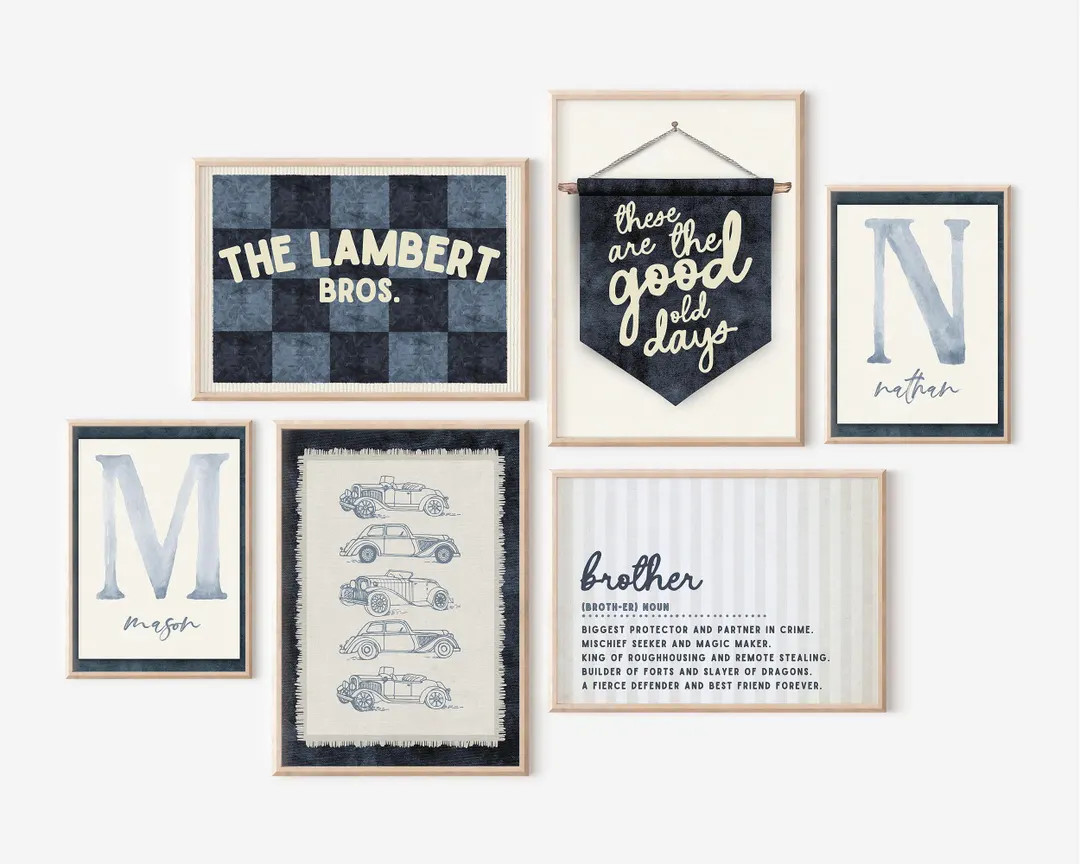 Brotherhood Wall Art Personalized Gallery Set 6 Brothers Gallery, Pennant Flag Banner, Vintage Ca... | Etsy (US)