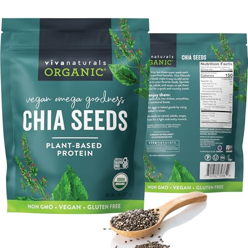 Viva Naturals Organic Chia Seeds 2 LBs - Plant-Based Omega-3 and Vegan Protein, Non-GMO Chia Seeds Organic Perfect for Smoothies, Salads and Chia Seed Pudding, Black Chia Seeds Bulk | Amazon (US)