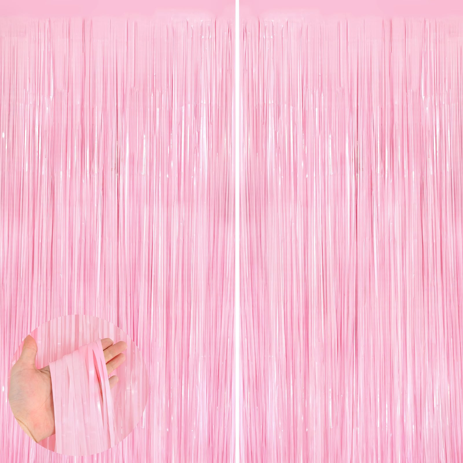 2Pack Pastel Pink Metallic Tinsel Foil Fringe Curtains, 3.3 X 8.3ft Pink Party Streamers Backdrop... | Amazon (US)