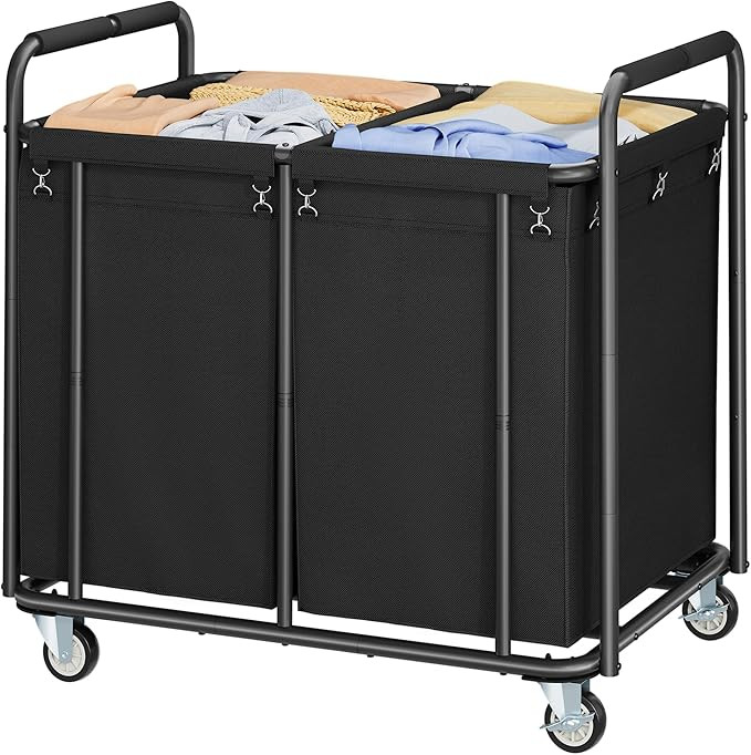 Tajsoon 450L Large Rolling Laundry Hamper with Wheels, 2-Section Commercial Laundry Sorter with H... | Amazon (US)