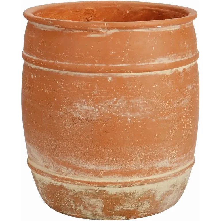 11"H x 9.5" Dia Aged Terracotta Clay Planter Pot with Drainage Hole, Rustic Farmhouse Style Flowe... | Walmart (US)