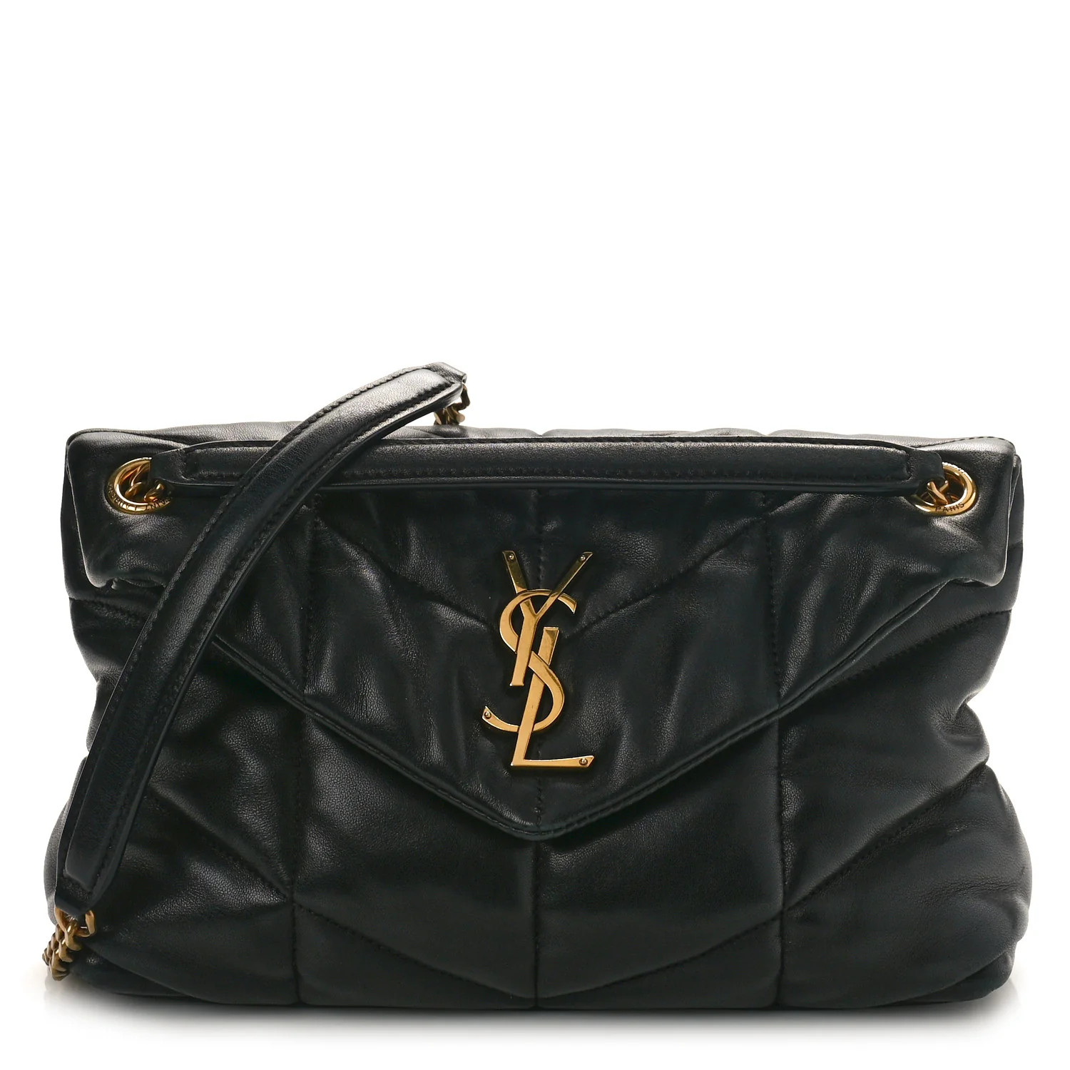 Saint Laurent Lambskin Quilted Small Loulou Puffer Monogram Chain Satchel Black | FASHIONPHILE (US)