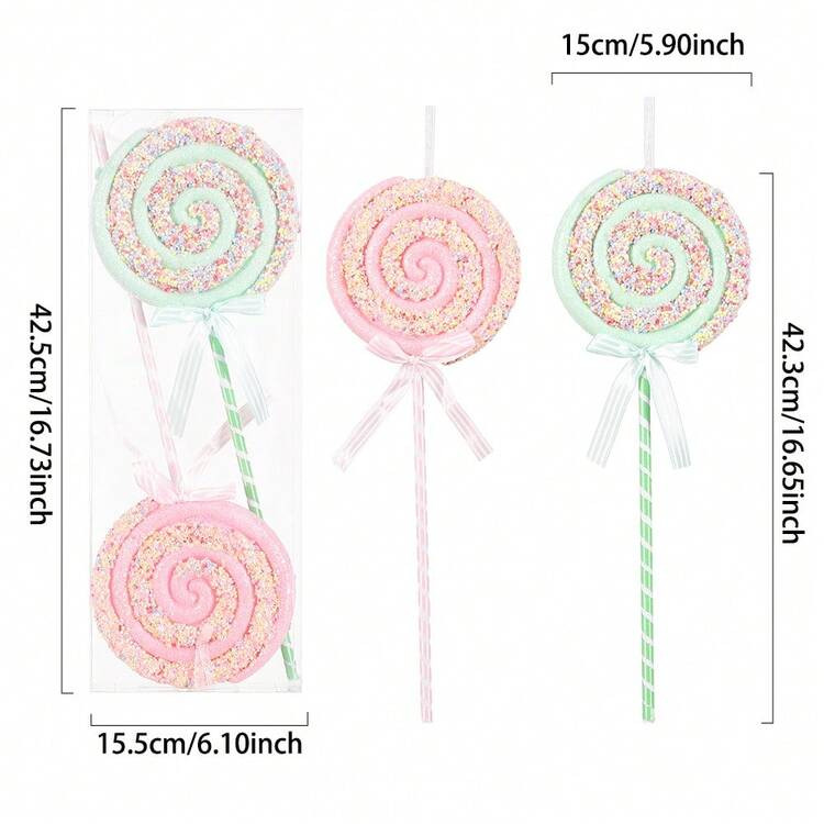 2pcs/Set 16-17 Inch Macaron Colorful Lollipop Candy Ball Bouquet Picks Glitter Artificial Stems Decor, Christmas Tree Hanging Ornaments, Vase Home Holiday Birthday Party Decorations | SHEIN