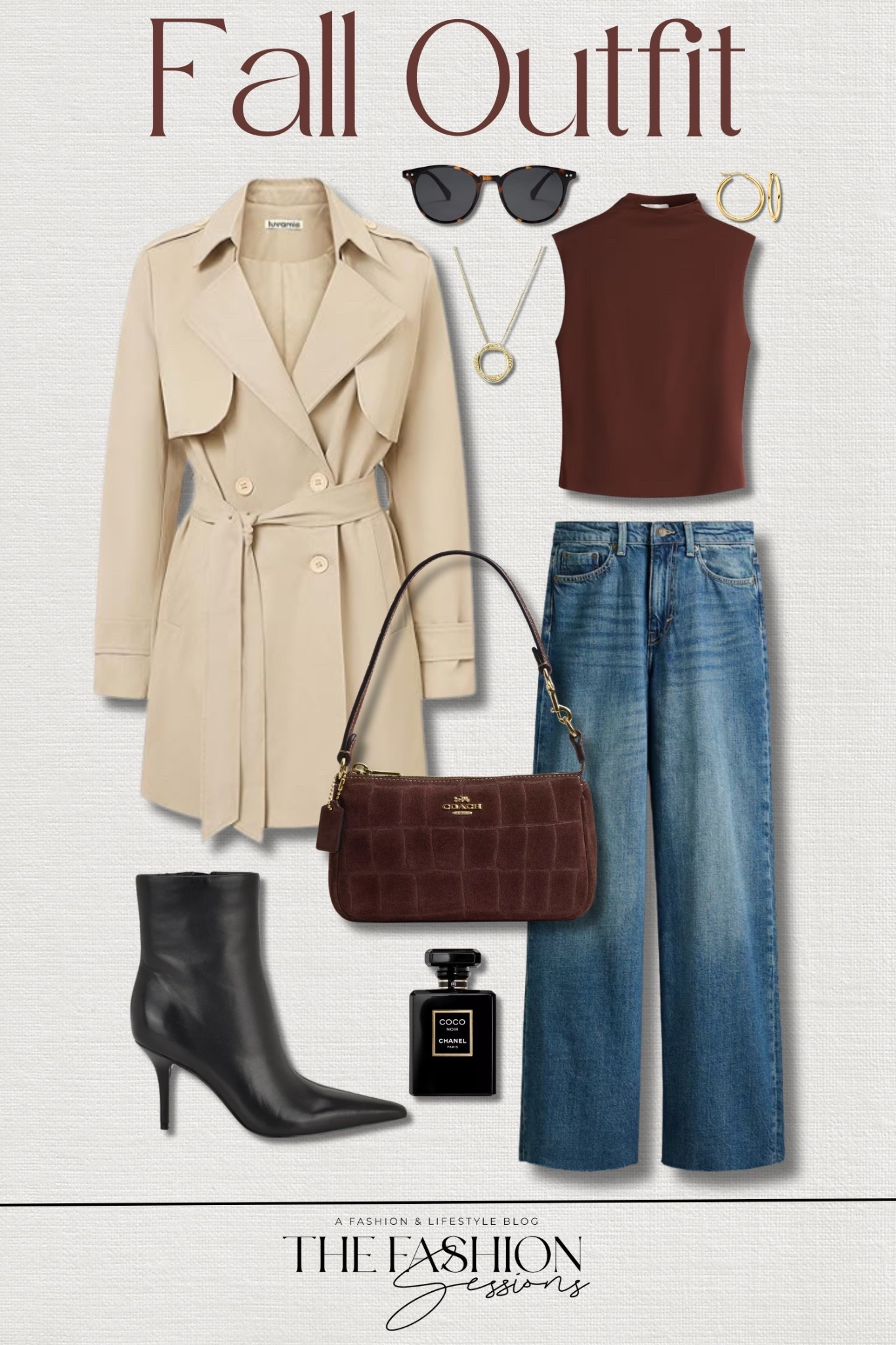 Stylish and practical fall outfit -  perfect for running errands, brunch dates, or weekend getaways.
mid-length trench coat | wide leg jeans | sleeveless mock turtleneck | leather ankle booties | Coach Nolita 19 bag | fall outfit | casual outfit | elevated casual 

#LTKStyleTip #LTKOver40 #LTKSeasonal