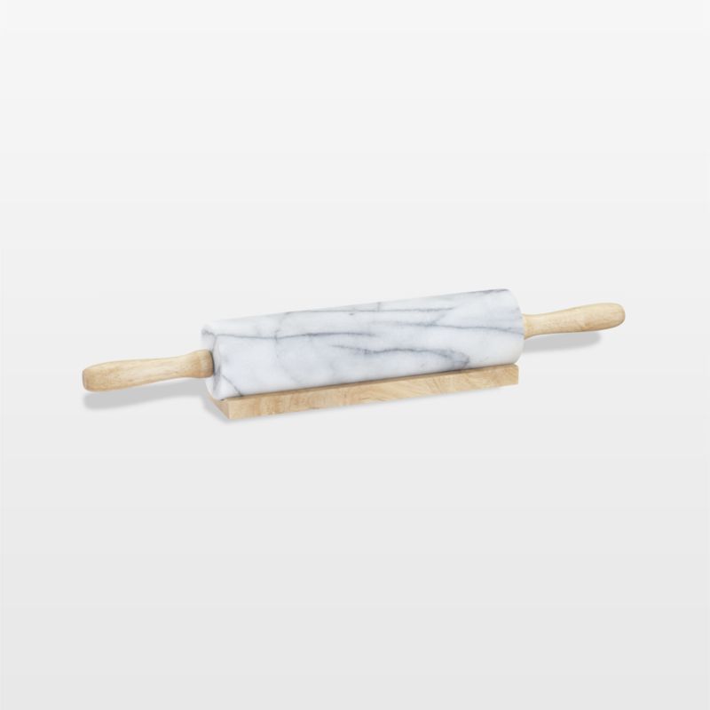 French Kitchen White Marble Rolling Pin with Stand + Reviews | Crate & Barrel | Crate & Barrel
