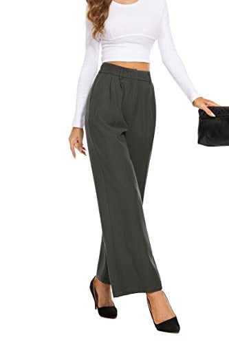 FUNYYZO Women's Wide Leg Pants High Elastic Waisted in The Back Business Work Trousers Long Straight Suit Pants | Amazon (US)