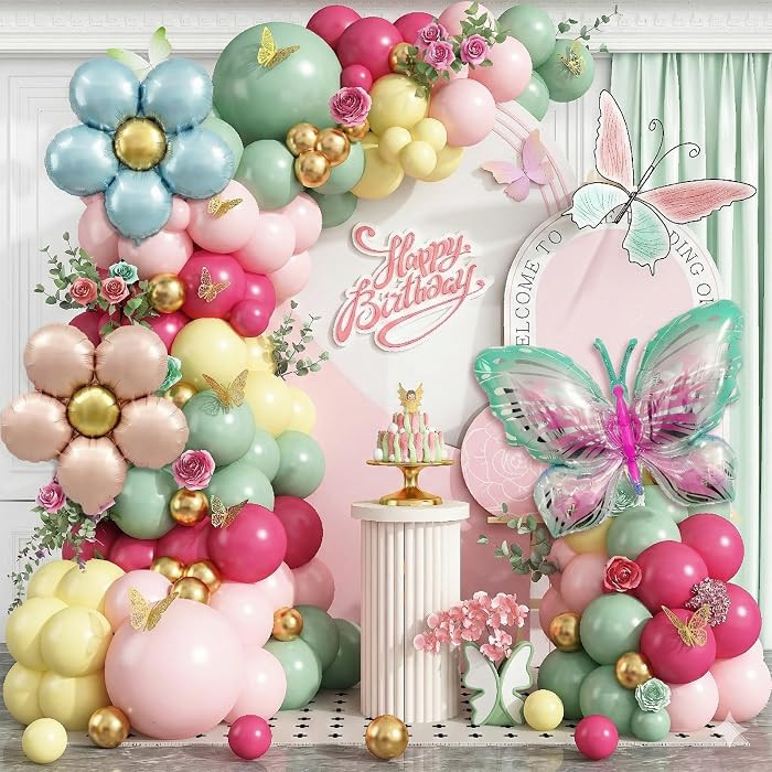 Spring Floral Butterfly Balloon Arch Kit,155Pcs Pastel Rose Red Yellow Pink Green Balloon Garland... | Amazon (US)