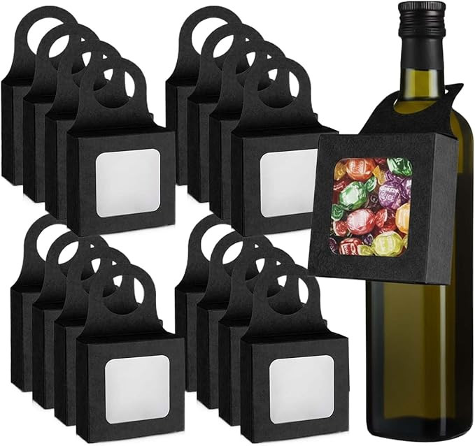 Muimurex 25 PCS Kraft Paper Wine Bottle Boxes with Clear Window, Small Wine Bottle Hanging Gift B... | Amazon (US)