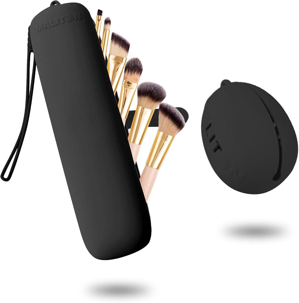 Maliton Makeup Brush Holder Travel, Silicone Makeup Brush Bag with Upgrade Anti-Fall Out Magnetic... | Amazon (US)