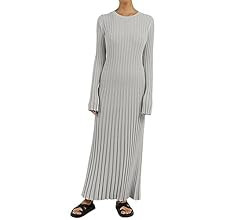 Women Bell Long Sleeve Knit Maxi Dress Crewneck Ribbed Bodycon Long Dress Slim Fit Y2K Sweater Dr... | Amazon (US)