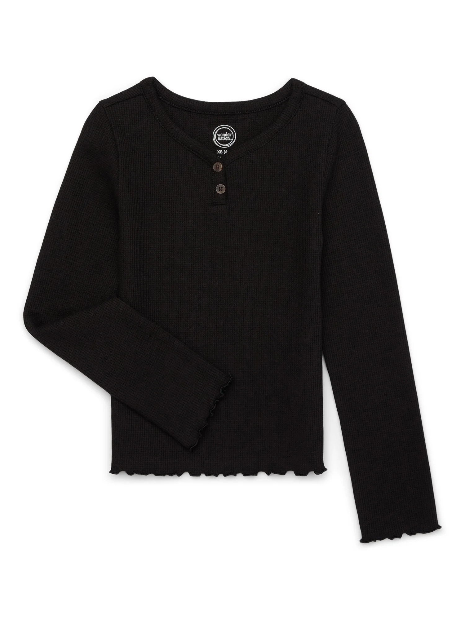 Wonder Nation Girls Long-Sleeve Henley Tee, Sizes 4-18 & Plus | Walmart (US)
