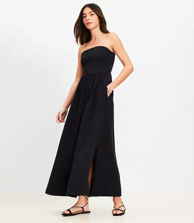 LOFT Beach Strapless Mixed Media Pocket Maxi Dress | LOFT