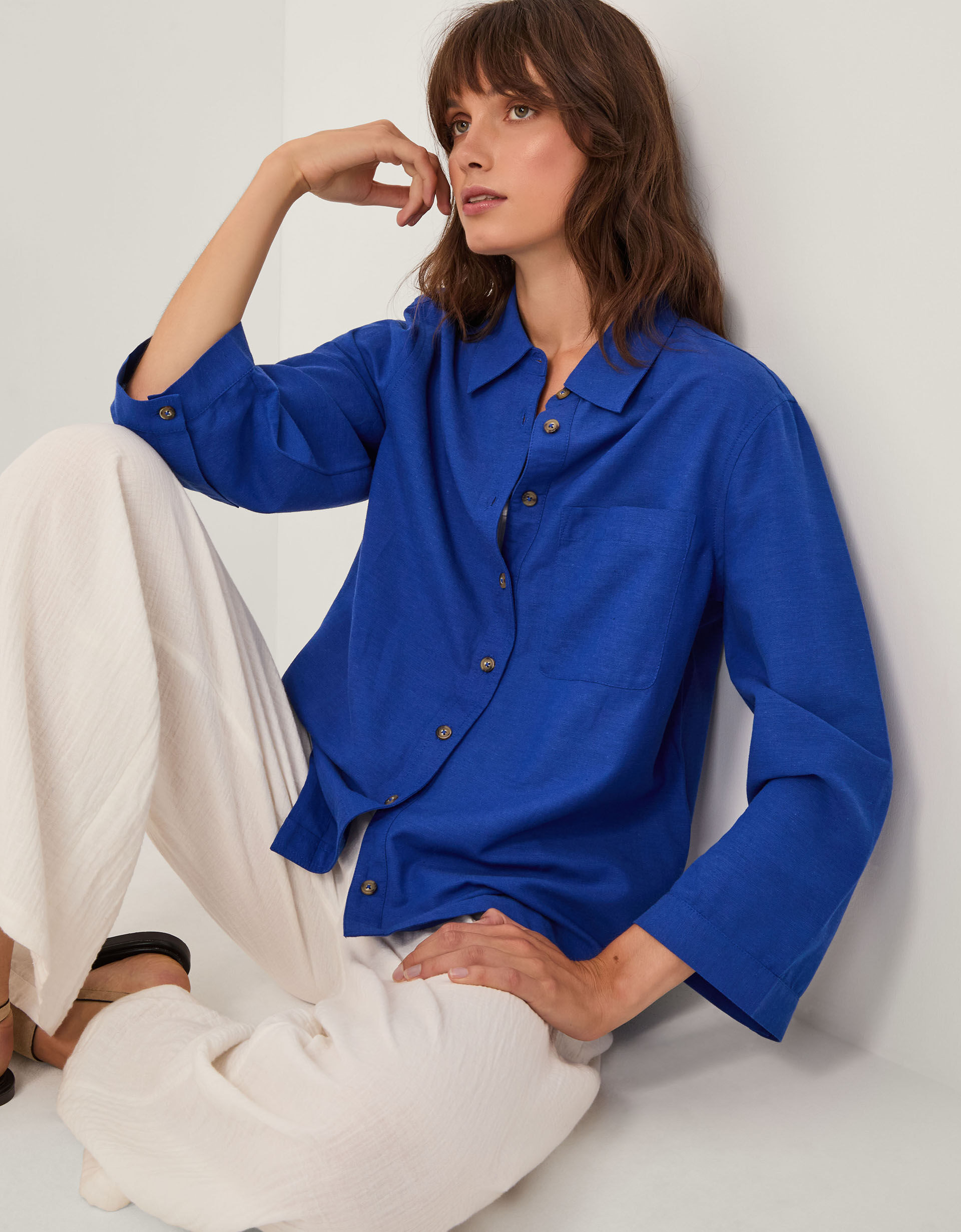 Thea Linen Blend Shirt Blue | Monsoon (UK)