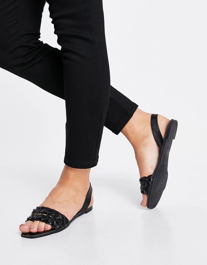 Qupid woven sling back flat sandals in black | ASOS (Global)