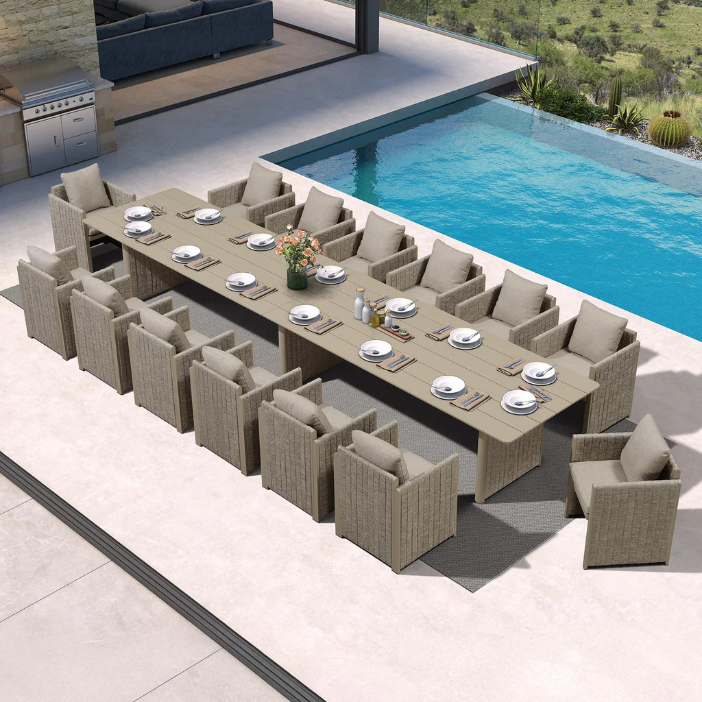 PURPLE LEAF Sanori Patio Dining Set Modern Large Weather-Resistant Table and Aluminum Chairs with... | Purple Leaf