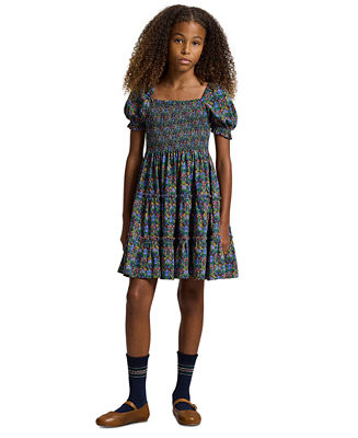 Girls' 7-16 Floral Smocked Short-Sleeves Dress | Macy's