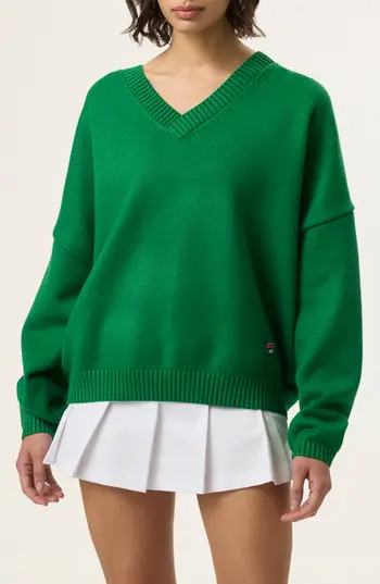 FILA x Hailey V-Neck Oversize Sweater in Fila Green at Nordstrom Rack, Size Medium | Nordstrom Rack
