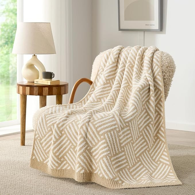 Snuggle Sac Ultra Soft Boho Throw Blanket for Couch Sofa Bed 50x60 inches, Reversible Beige Strip... | Amazon (US)