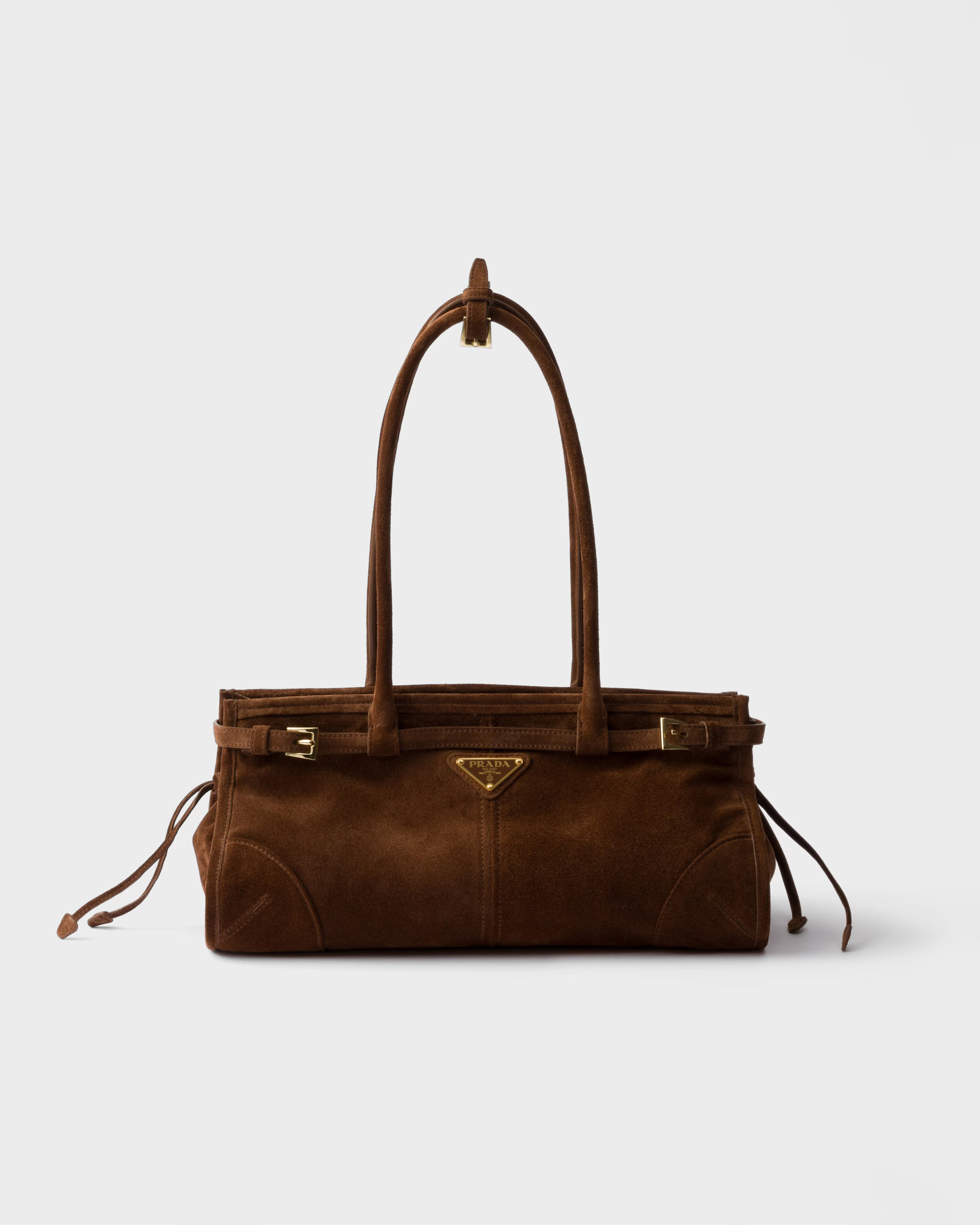 Cocoa Brown Medium Suede Handbag | PRADA | Prada US