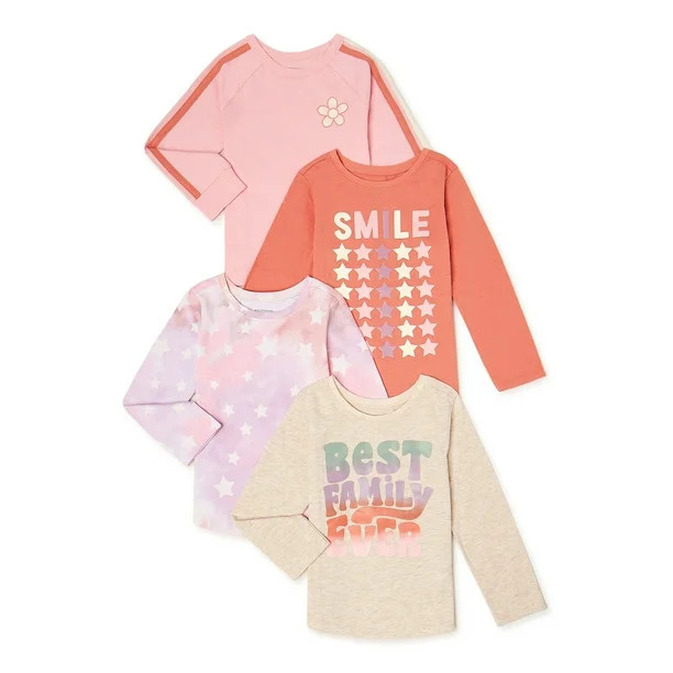 Garanimals Baby and Toddler Girls’ Graphic Long Sleeve T-Shirt Multipack, 4-Pack, Sizes 12M- 5T... | Walmart (US)