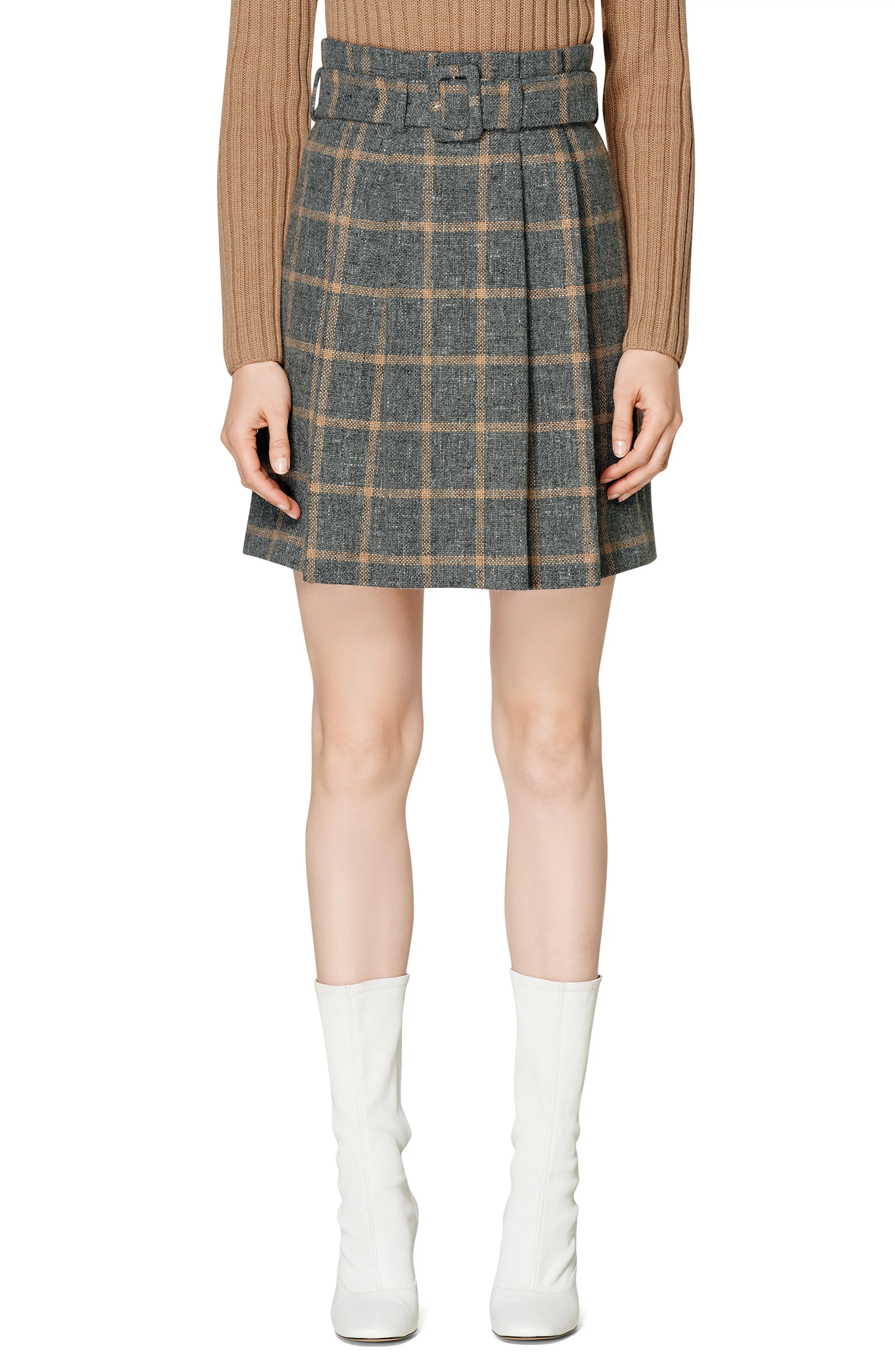 Echo Plaid Pleated Alpaca & Wool Blend Miniskirt | Nordstrom
